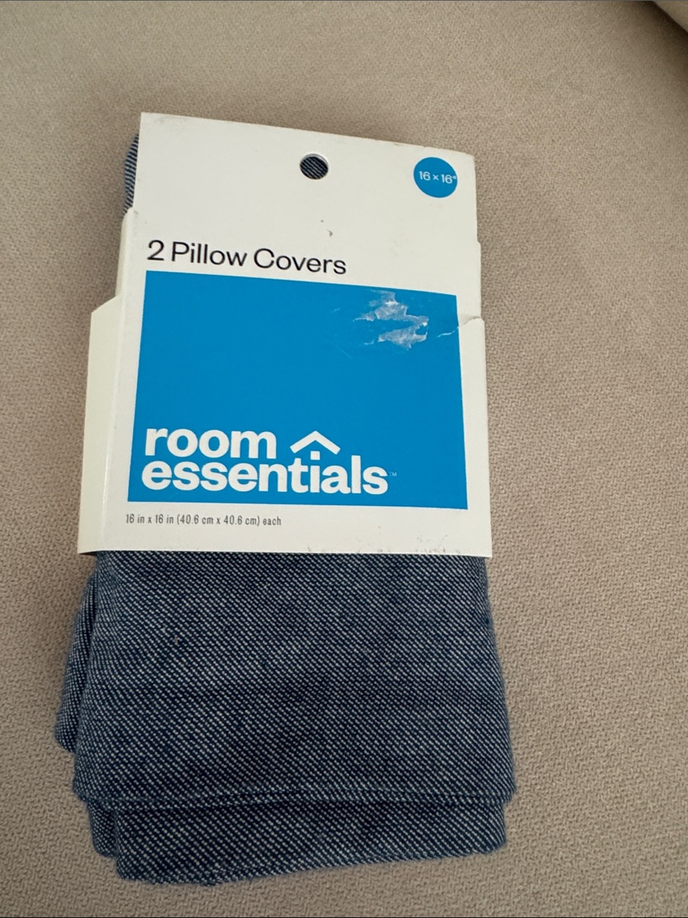NWT Room Essentials Two Denim Style 16” Pillow Covers